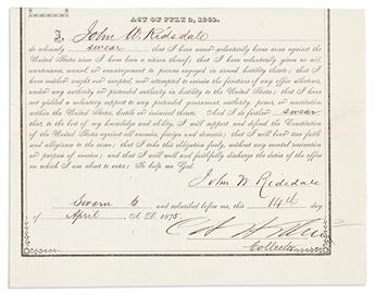 (CIVIL WAR.) ARTHUR, CHESTER A. Two partly-printed Documents Signed, C AArthur.